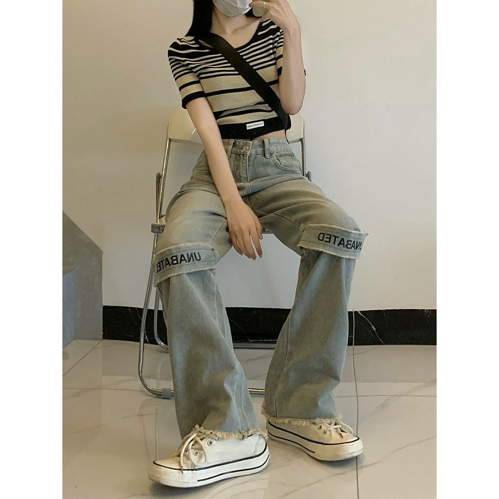 Quần jeans Nữ Lưng Cao Ống Rộng Thời Trang Cá Tính