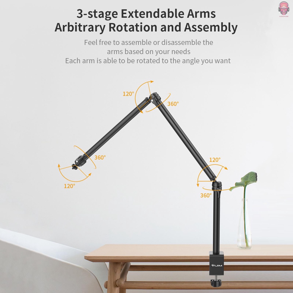 Giá đỡ ba chân VIJIM LS08 3 khớp nối linh hoạt bằng hợp kim nhôm với ốc vít C-Clam 3/ 8 Inch và đầu bi tải trọng 1kg