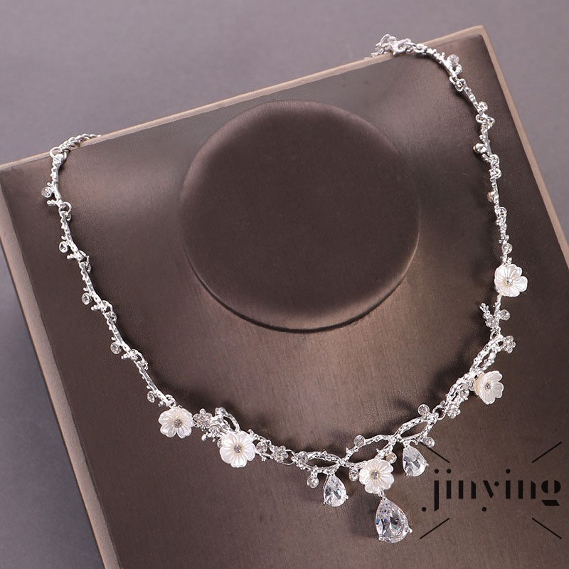 GETNOIVAS Set dây chuyền và đôi khuyên tai dáng dài đính hạt pha lê nhân tạo zircon sang trọng dành cho bạn nữ