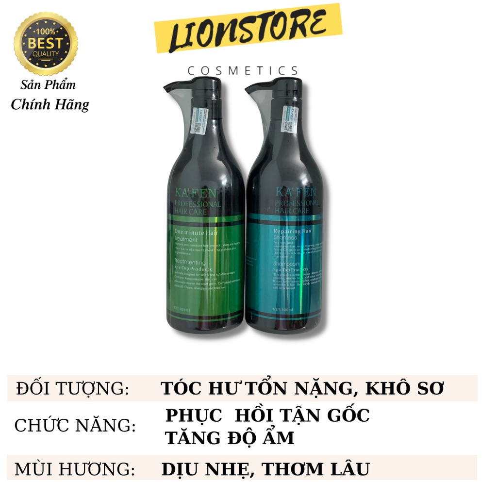 Cặp dầu gội KAFEN 800ml hoàn hình xanh phục hồi tóc khô xơ hư tổn chính hãng dầu gội dưỡng tóc