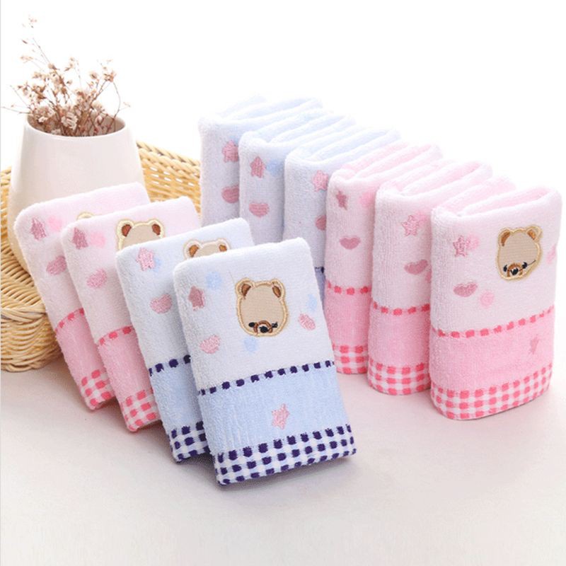 Khăn Tay Cotton 25x50cm In Hình Gấu Hoạt Hình Dễ Thương Cho Bé