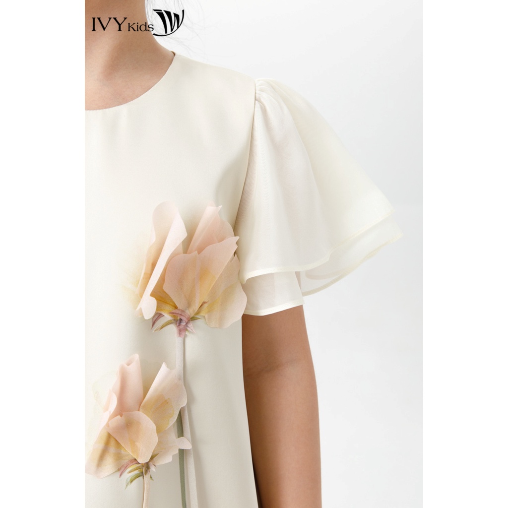 Đầm lụa bé gái phối cành hoa IVY moda MS 48G1519