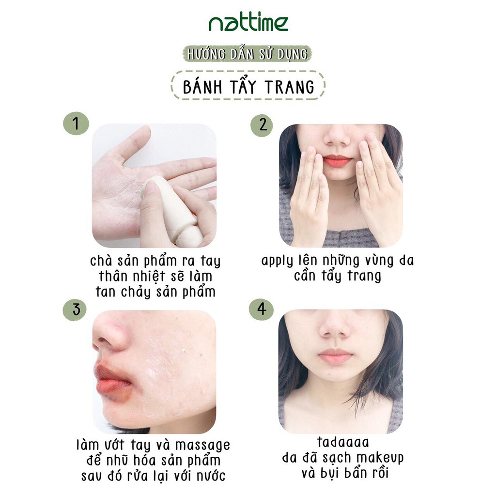 Sáp tẩy trang lành tính dạng bánh tẩy sạch make up không gây khô da 100% tự nhiên Nattime