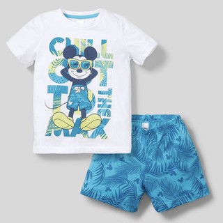 Bộ cộc tay bé trai - Bộ cộc tay cotton Mickey xanh cho bé trai size 2-7