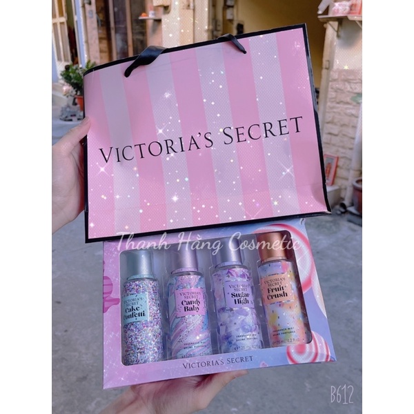 Set xịt body mist Victoria Secret 4 chai BST kẹo ngọt - Kèm túi xịn xò - Mỗi chai 125ml