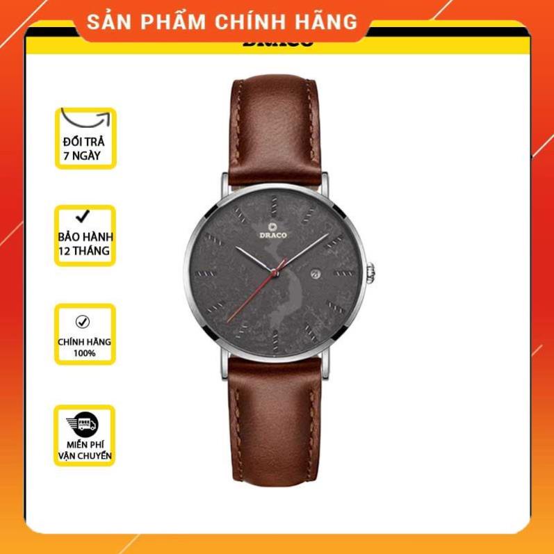 Đồng hồ nữ Draco D22-STN03 "Vietnamese Girl" viền bạc kết hợp chất liệu dây da bò màu nâu - phụ kiện thời trang nữ