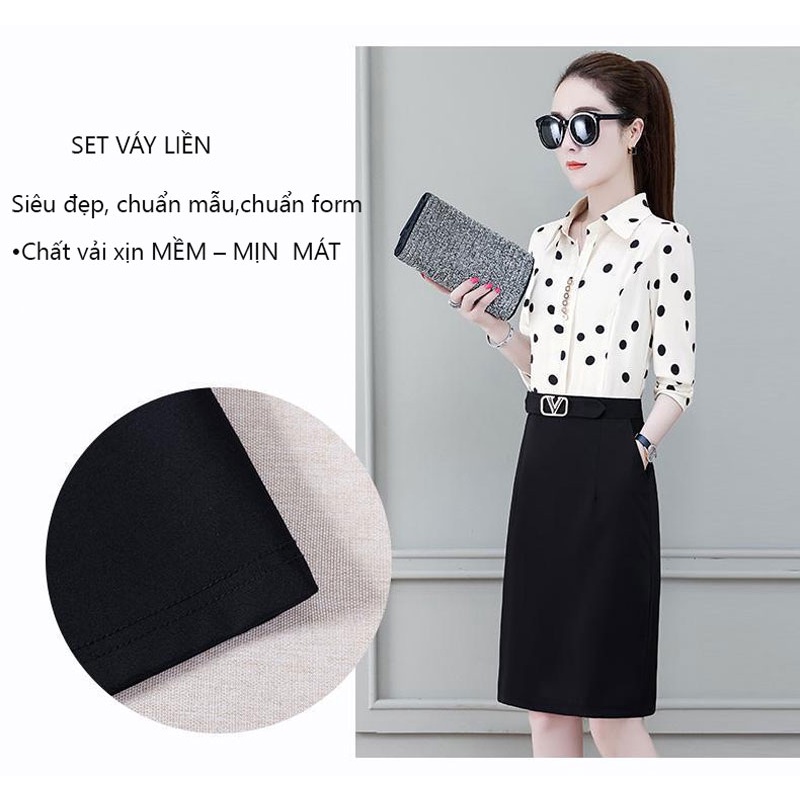 Set Váy Liền Thân Chữ A Dáng Dài Che Đầu Gối Thiết Kế Sang Trọng Cho Các Nàng Công Sở