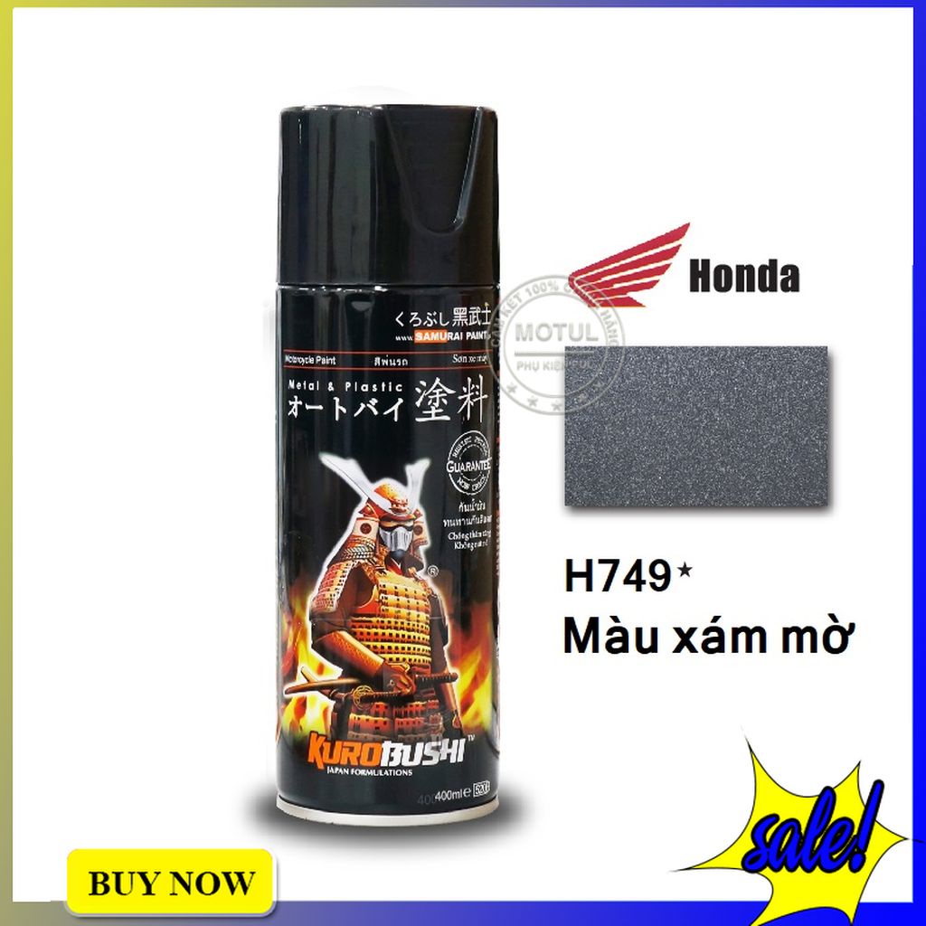 Combo 3 sơn xịt Samurai màu xám mờ (nhám) (gồm H749 - UCH210 - K1K - Giấy nhám P800)