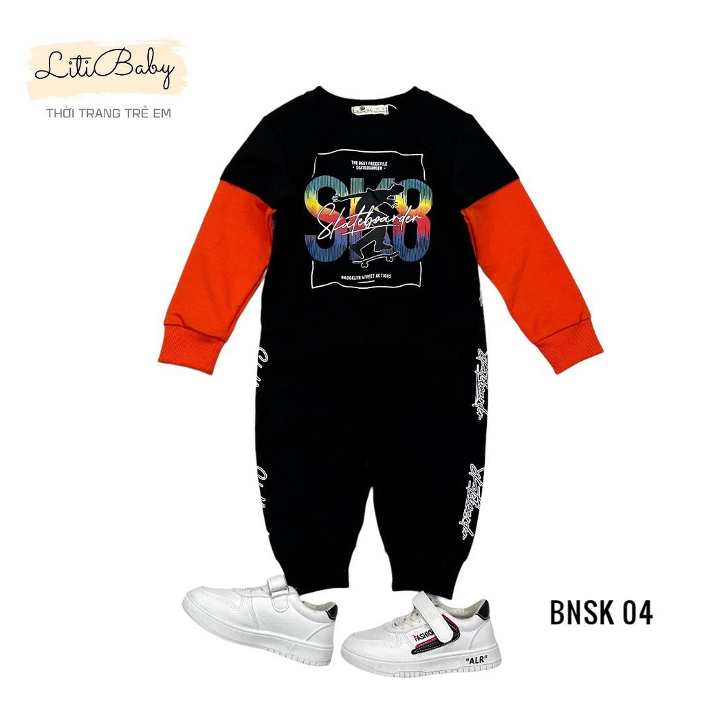 Bộ bé trai thu đông LITIBABY, chất nỉ da cá