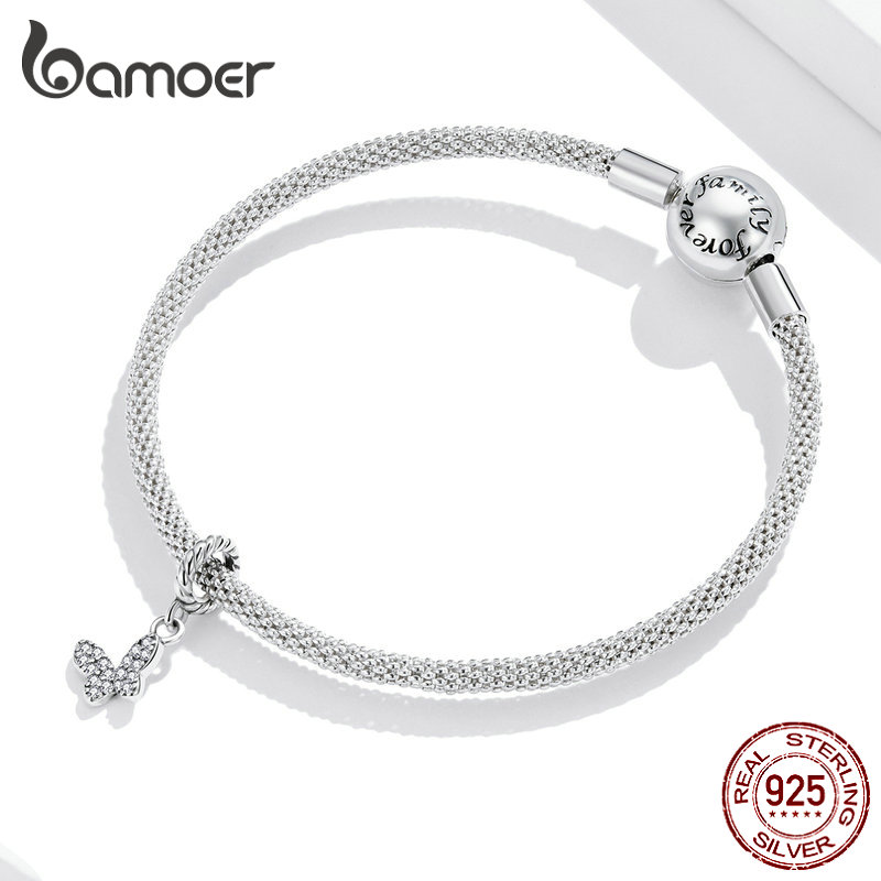 Hạt vòng tay Bamoer SCX121 làm bằng 100% bạc 925 mạ Platinum mặt hình bướm đính đá Zircon DIY