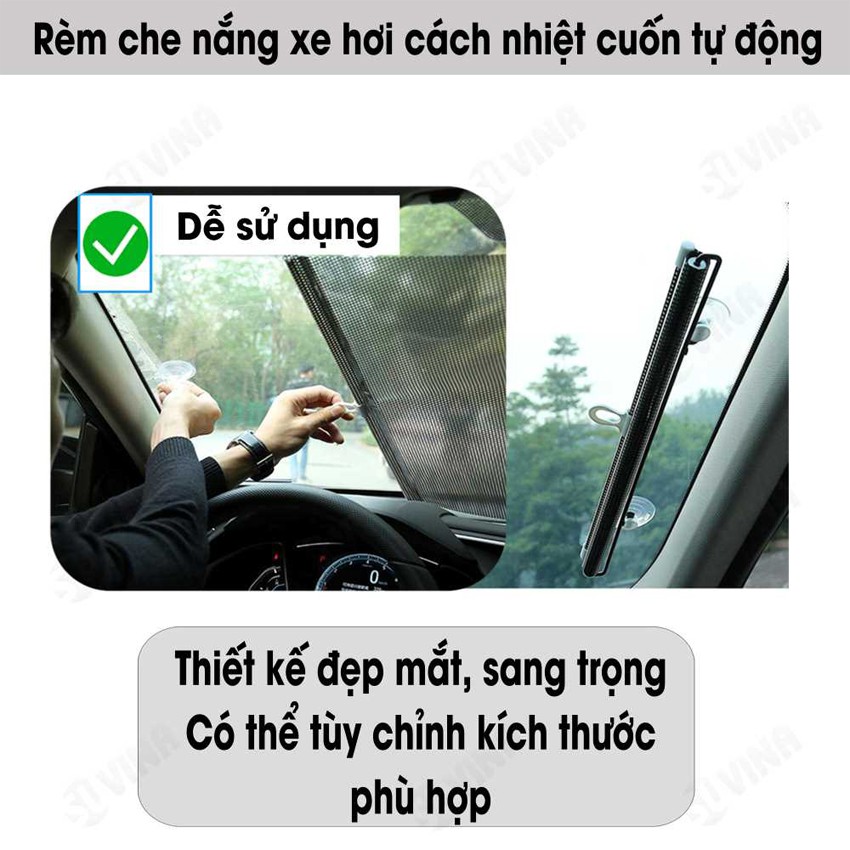 Rèm Che Nắng Ô Tô Tự Cuốn-Chất Liệu Hợp Kinh Nhôm Cao Cấp, Chống Nắng-Tia UV, Kích Thước Lớn Phù Hợp Với Mọi Loại Xe