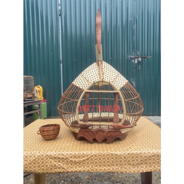 Lồng chim cu gáy quả đào nóc đan mây