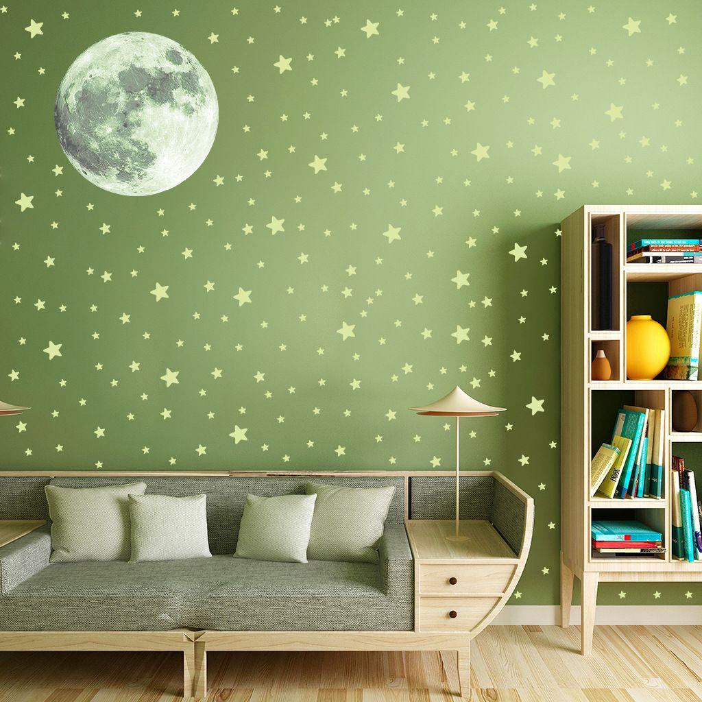 DORAW Sticker Dán Tường Hình Ngôi Sao Và Mặt Trăng Phát Quang Trong Đêm Dùng Trang Trí Nhà