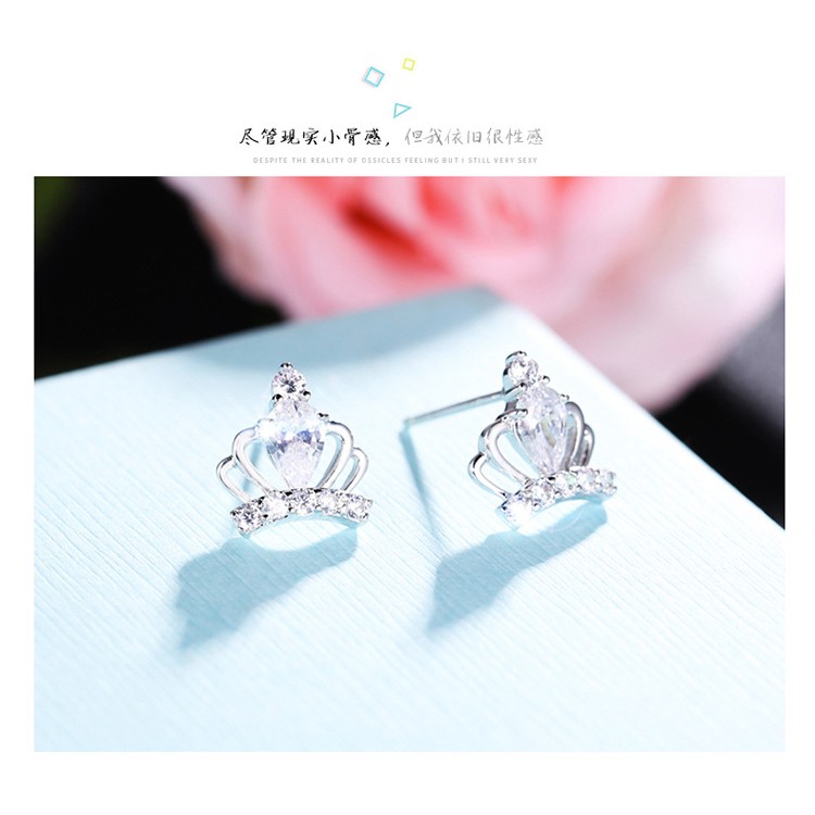 Khuyên Tai Bạc Hình Vương Miện Phong Cách Hàn Quốc Xinh Xắn Dành Cho Nữ