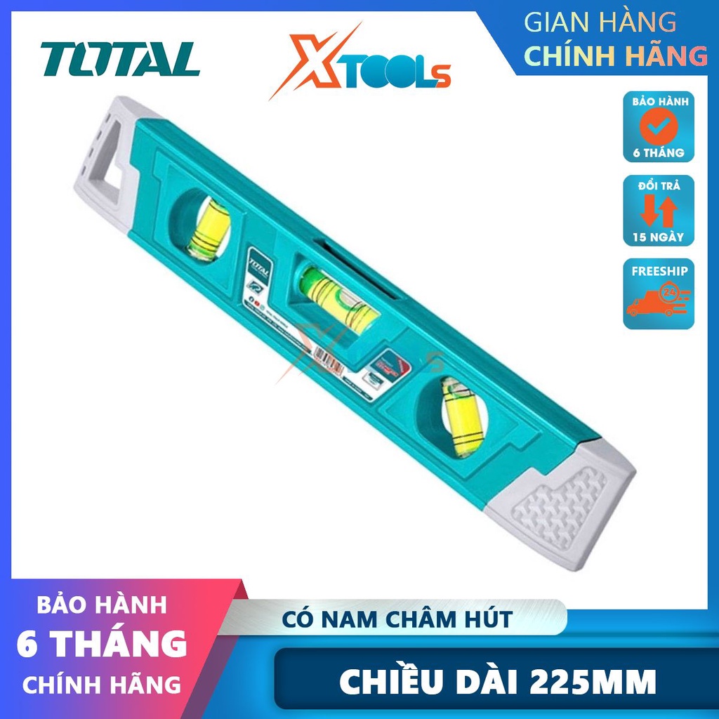 Thước thuỷ có từ mini TOTAL TMT2267, thước thuỷ mini chiều dài 225mm có nam châm hút, 3 mực thủy ngân-CHÍNH HÃNG- XTOOLS