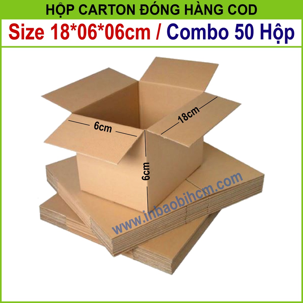50 hộp carton đóng hàng 18x6x6 cm (dày dặn, 3 lớp, cứng, chuẩn Ship COD - Thùng giấy giá rẻ)