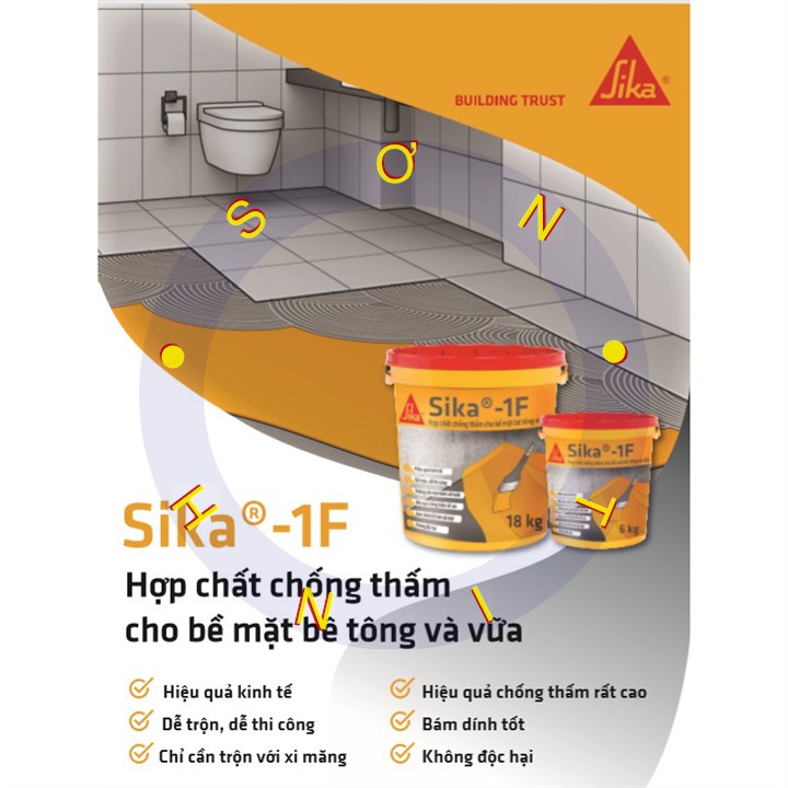 Sika 1F Chống thấm 6kg, Chống thấm Sàn mái bê tông, Ban công, sân thượng, Khu vực vệ sinh, khu vực ẩm ướt