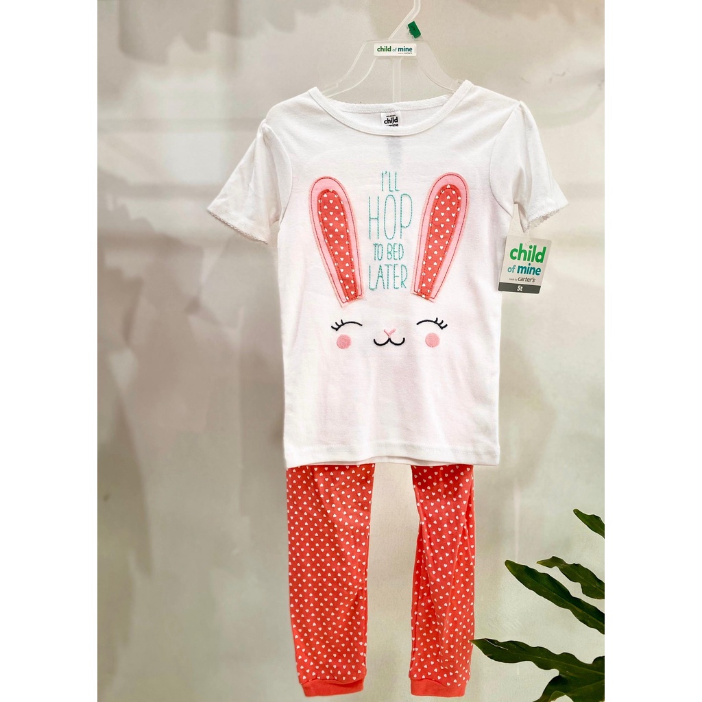 Bộ áo cộc quần dài thỏ hồng Carter xuất dư xịn cho bé gái