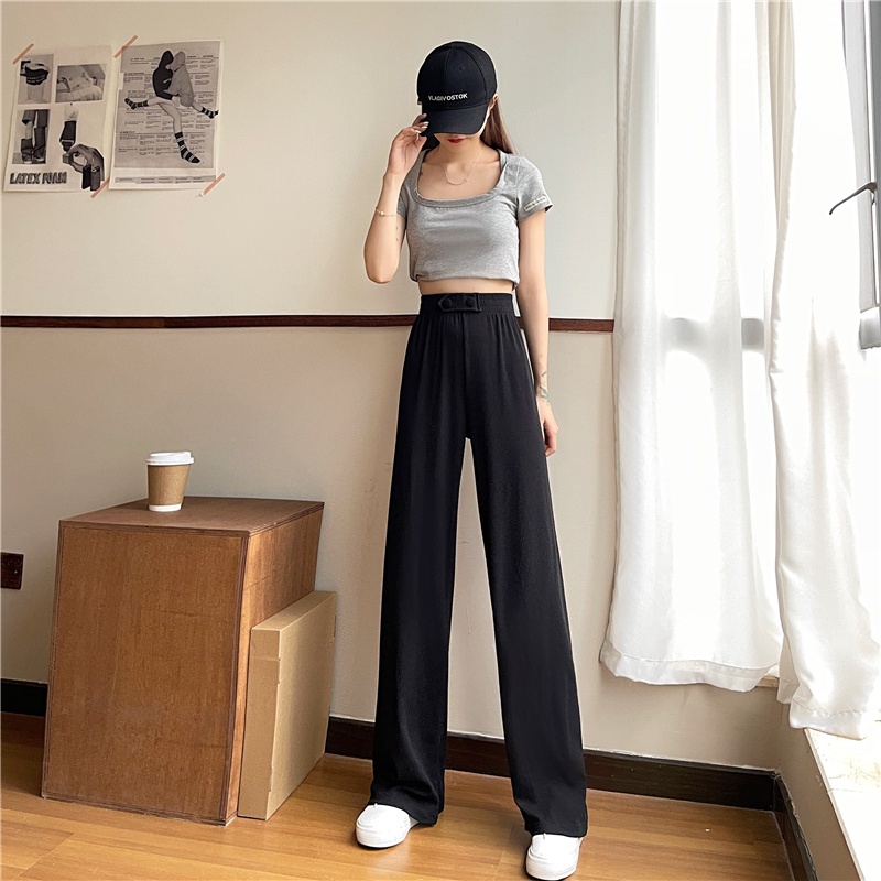 Quần nữ SUXI ống rộng cạp cao màu trơn thời trang mới mùa hè