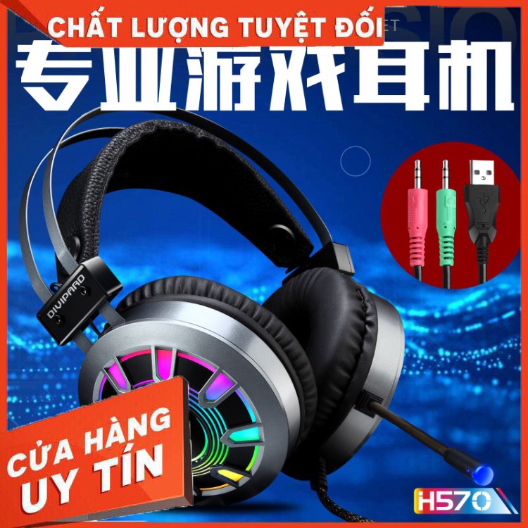 [HDMusictechnology] Tai nghe chụp tai có mic chuyên game DIVIPARD H570 LED RGB Cổng kết nối USB +3.5