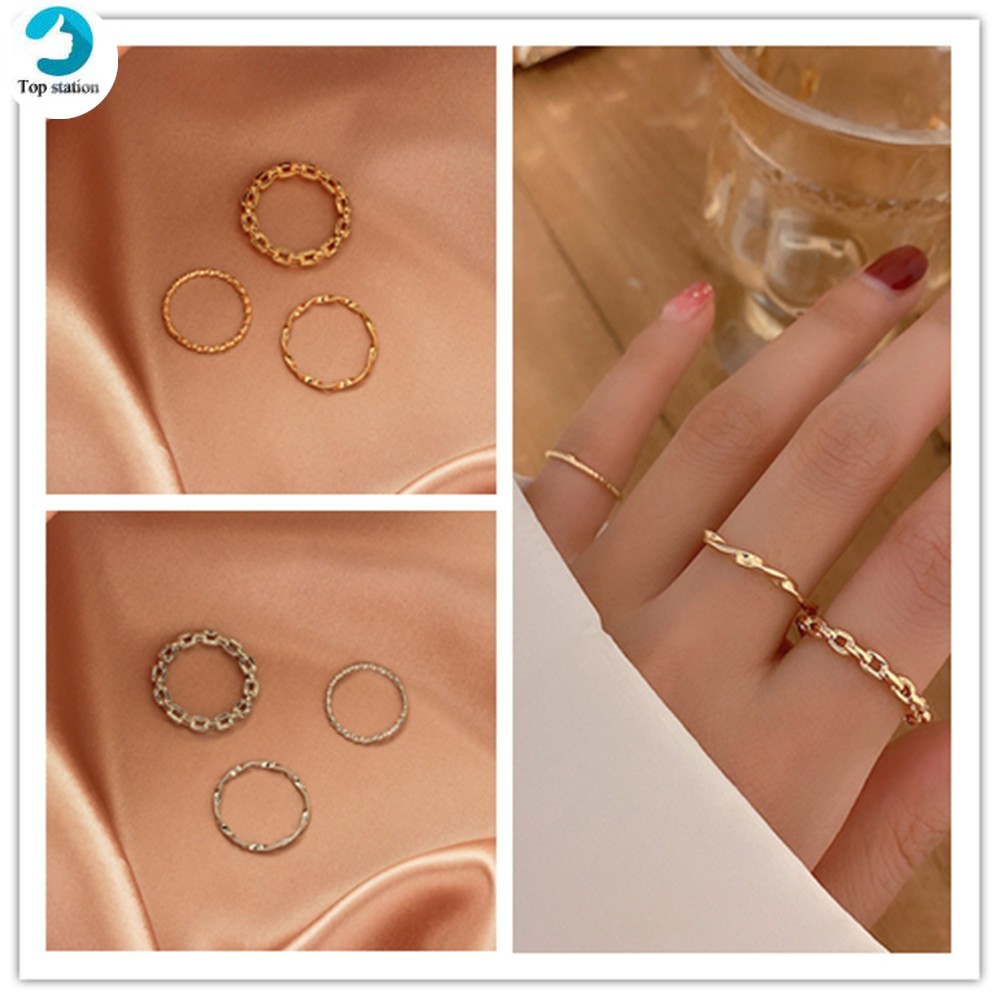 Set 3 Nhẫn Đeo Ngón Tay Đơn Giản Thời Trang Cho Nữ