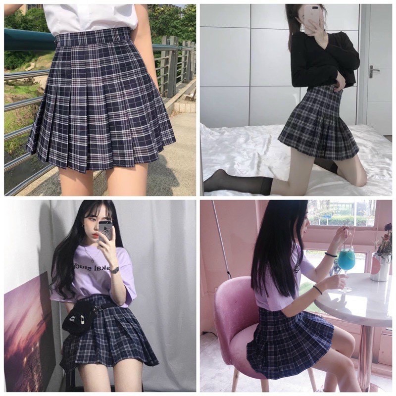 [ Mã WASTAPR giảm 10K đơn 50K] Chân váy tennis xếp ly kẻ sọc caro kèm quần | BigBuy360 - bigbuy360.vn