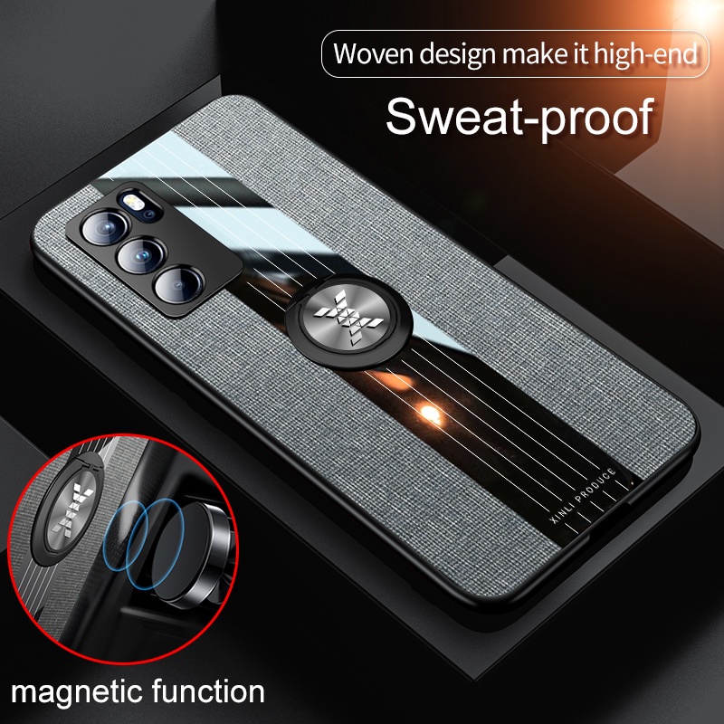 Ốp điện thoại vải cứng khung mềm có nhẫn đỡ cho OPPO Reno6 Z Reno5 Pro Reno4 Z Pro 5G 4G Reno 6Pro 4Z 5Pro 6Pro 4Z
