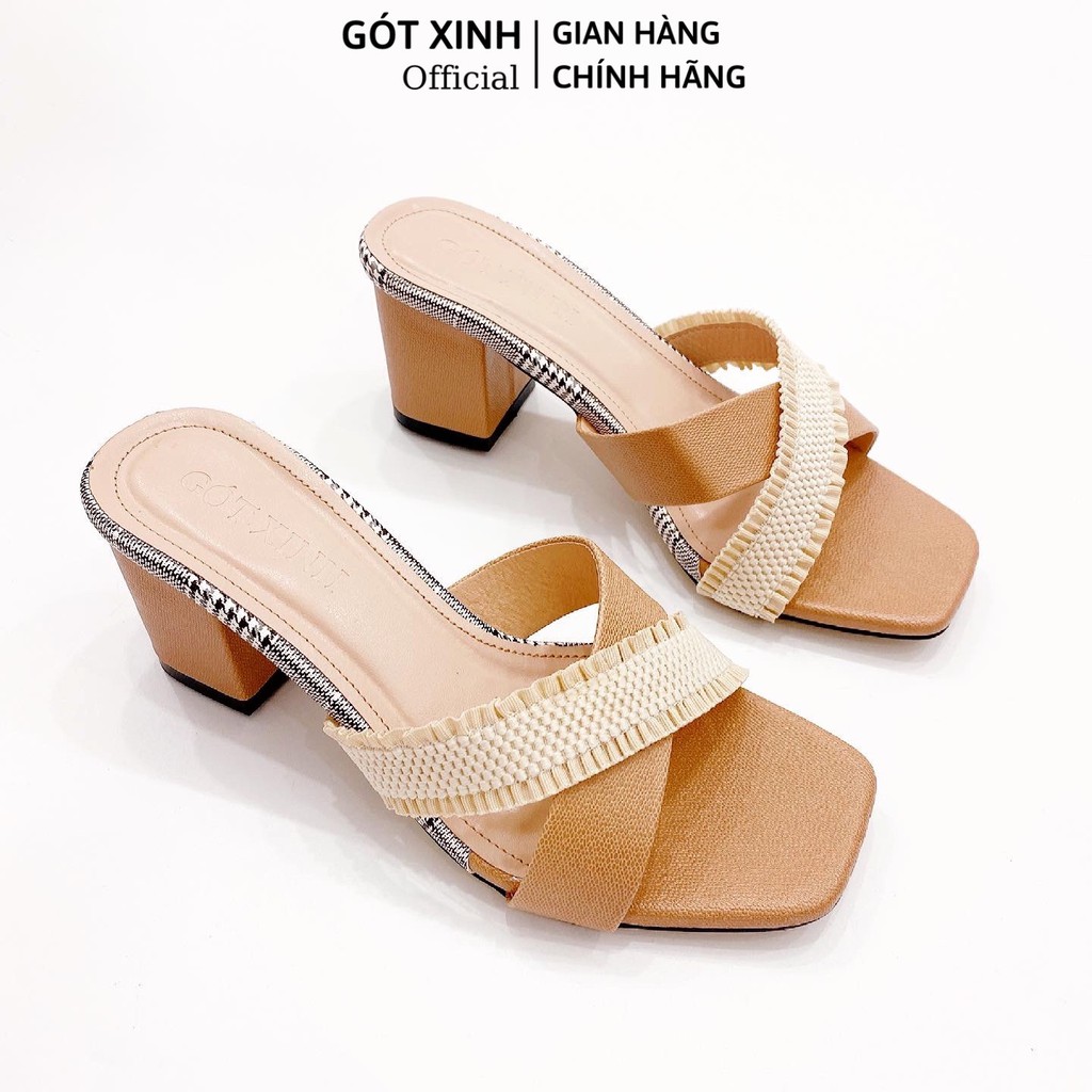 Dép Cao Gót Thời Trang Gót Xinh GX148 Mũi Vuông Quai Chéo Dễ Thương Cao 5cm