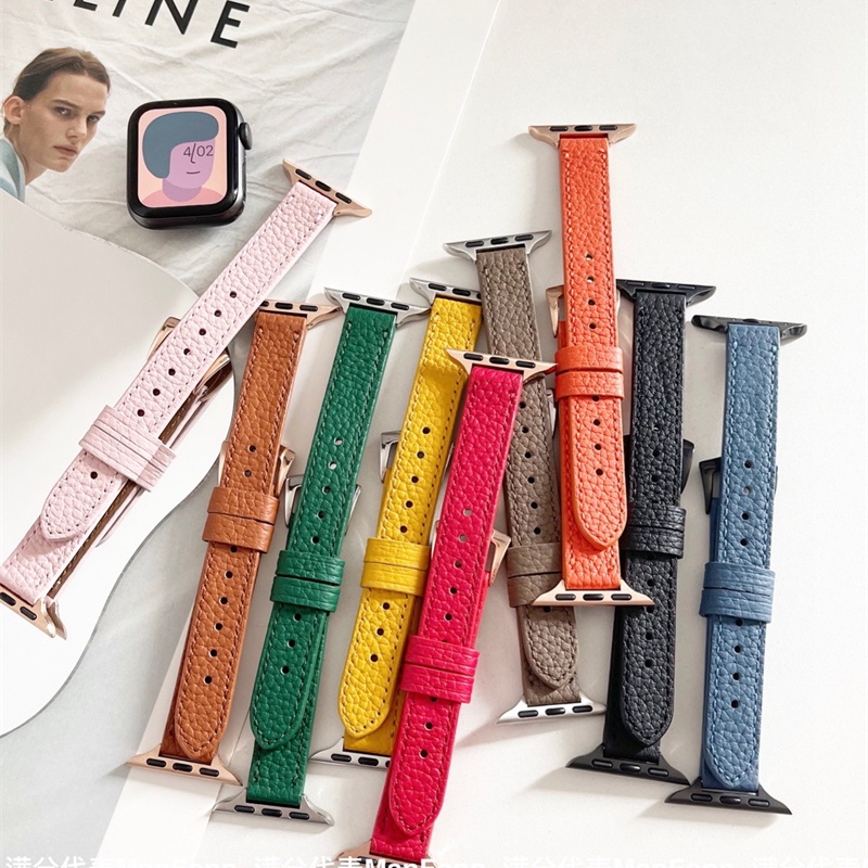 Dây Đeo Bằng Da Mỏng Cho Đồng Hồ Thông Minh Apple Watch 41mm 45mm 40mm 42mm 38 44mm Iwatch Series 7 6 SE 5 4 3