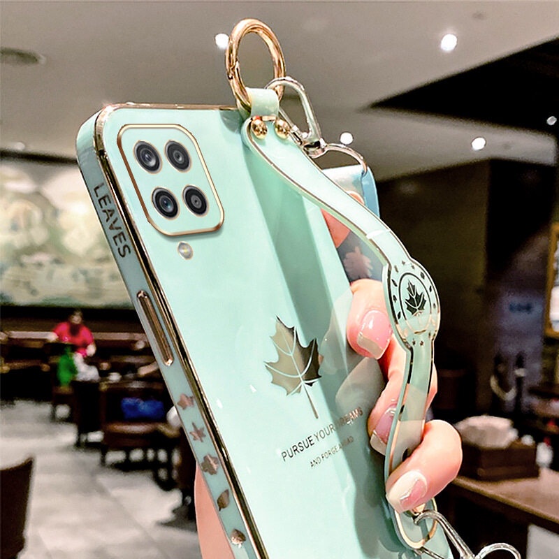 Ốp Điện Thoại Hình Lá Phong Có Dây Đeo Cho Samsung Galaxy A12 M12