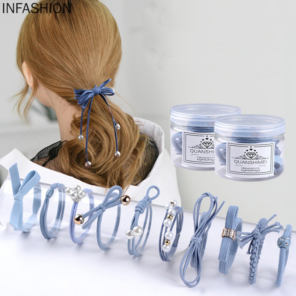 Set 12 Dây Buộc Tóc Đính Nơ Và Ngọc Trai Giả Thời Trang Cho Nữ