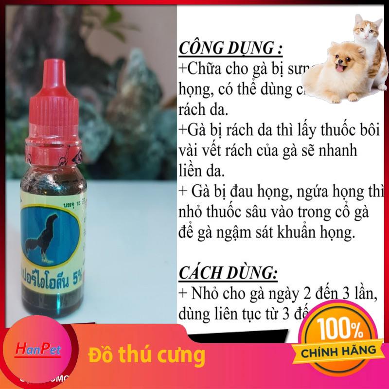 Hanpet.GV- [Chăm Sóc Gà Đá] T.HU.ỐC HỖ TRỢ TRỊ NẤM HỌNG.SƯNG CỔ HỌNG CHO GÀ ĐÁ- NẤM HỌNG NƯỚC 5%- LỌ 15ML.