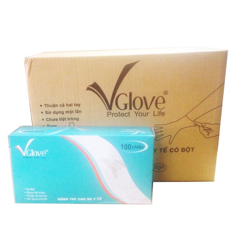 Găng tay y tế Vglove có bột hộp 100 cái [ size S, M ]