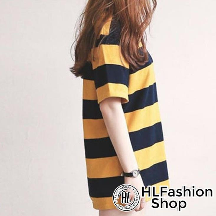 Áo thun tay lỡ form rộng sọc vàng đen, áo phông nam nữ size HLFashion  ྇