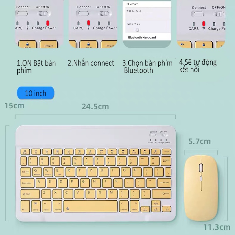 Bàn Phím Không Dây Bluetooth mini 10 inch chuột không dây cho IOS/Android/Windows/Tablets/OPPO bàn phím và chuột