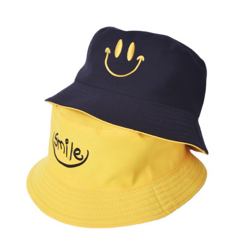 Nón bucket-Mũ Bucket phong cách hiphop-Mũ bucket Nam Nữ Kaki thêu hình mặt cười-