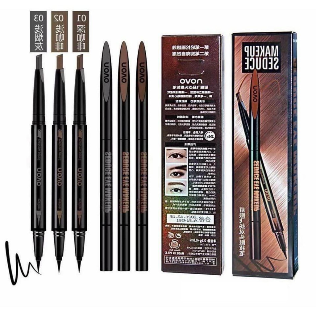 Bộ Chì Kẻ Mày & Kẻ Mí 2 Đầu 2in1 NOVO Seduce Eye Makeup No.01 - Nâu Đen