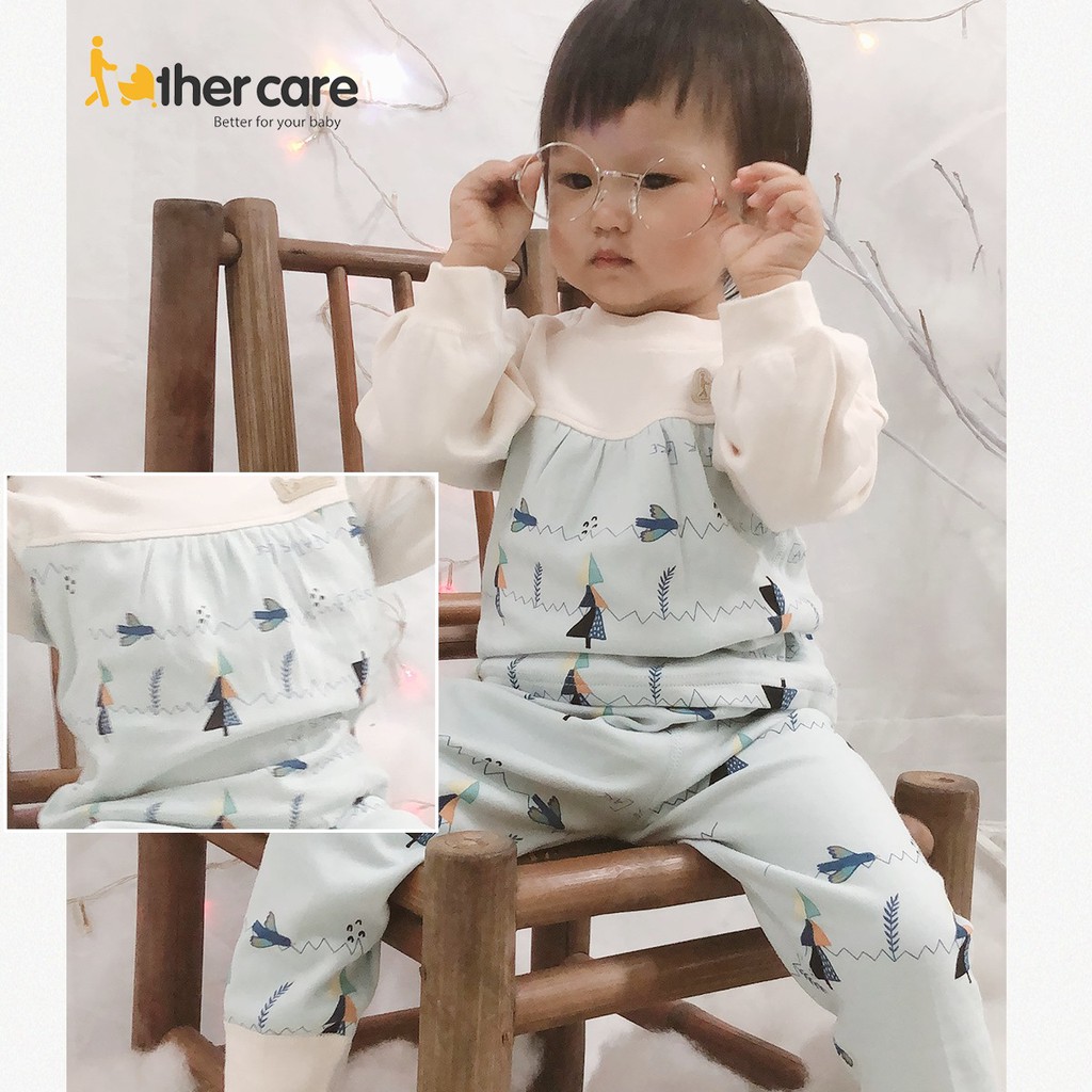 Bộ Quần áo bé gái FatherCare Nhún ngực nỉ Dài tay - Cây thông (Họa tiết) FC885