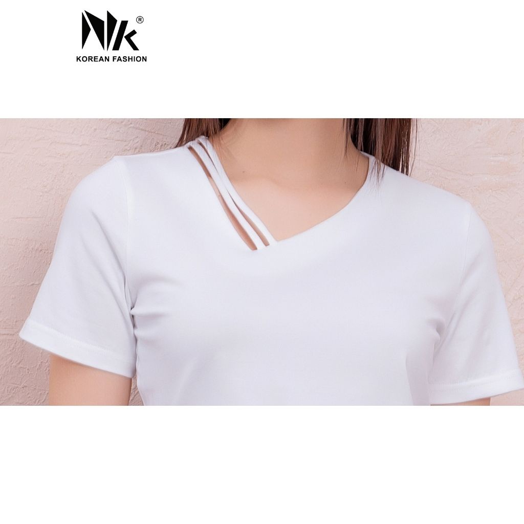Áo Thun Nữ NK Fashion Thiết Kế Cổ Áo 2 Dây Cách Điệu, Chất Liệu Thun Cotton Mềm Mại, Năng Động Trẻ Trung NKAT2201004