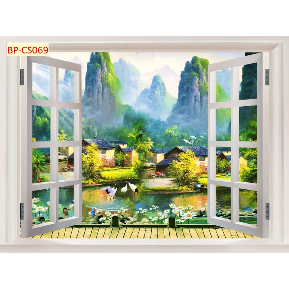 Tranh dán tường 3d cửa sổ thoáng mát