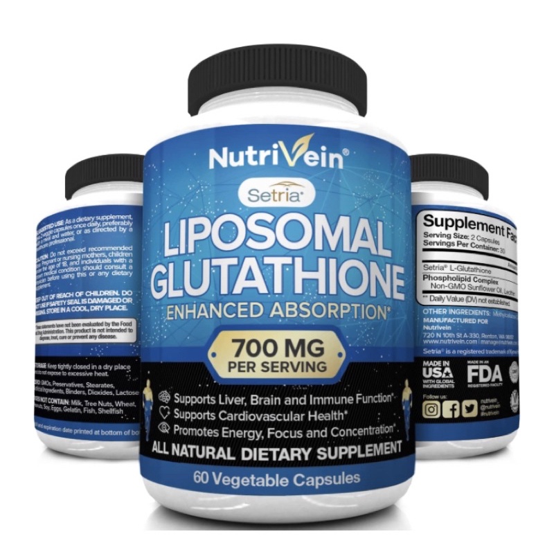Dưỡng sáng, trắng da với NutriVein Liposomal Glutathione 60 viên