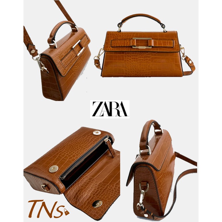 TINUONGSHOP - Túi đeo chéo có quai xách Z.@.RIA croc effect kelly crossbody bag 2 màu nâu và đen