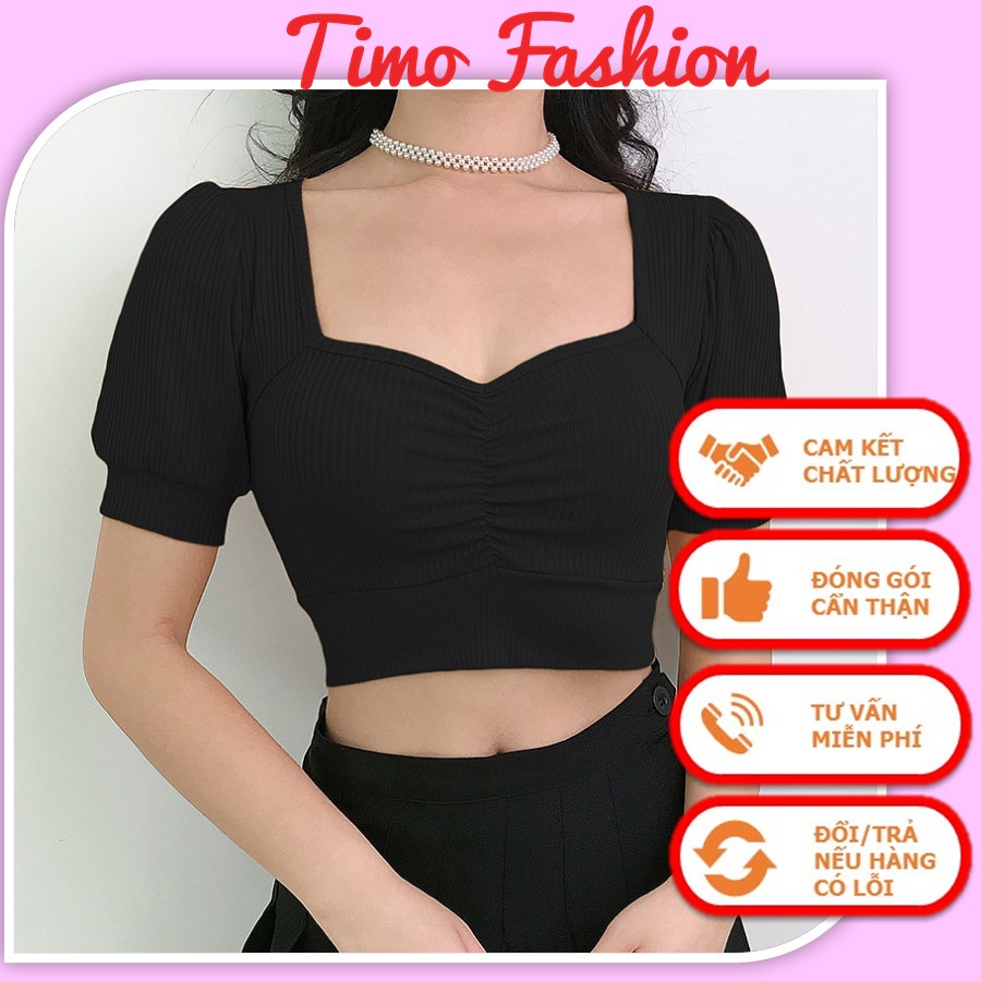 Áo croptop tay phồng, croptop cổ vuông nhún ngực quyến rũ sexy, áo thun nữ đẹp phong cách hàn quốc kiểu ulzzang, TACN001