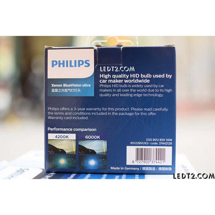 Bảo hành 3 - năm Đèn Xenon Philips BlueVision Ultra 6000K chân D2S [SL: 1 Cái]- hàng  chính hãng