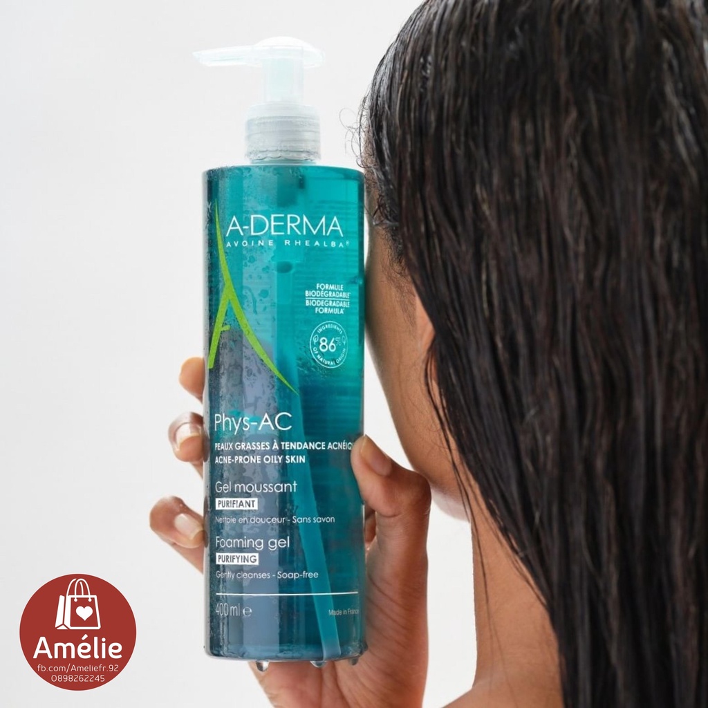 Sữa rửa mặt cho da dầu mụn Aderma Phys - AC Purifying Foaming Gel full-size 200ml và 400ml