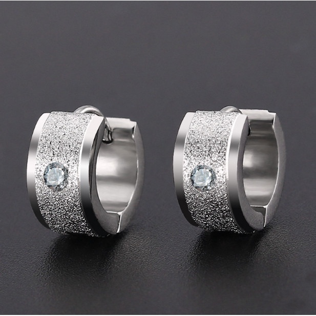 Bông Tai Nam Nữ Unisex Bản To Có Chạm Cát Titan Ko Đen TT 4152 - 1 Cặp