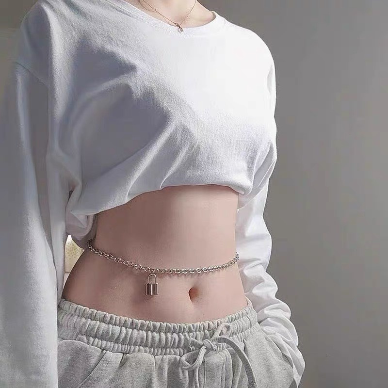 Dây xích thắt eo hình ổ khóa hot girl 2 màu cá tính Chuỗi thắt lưng trang trí váy