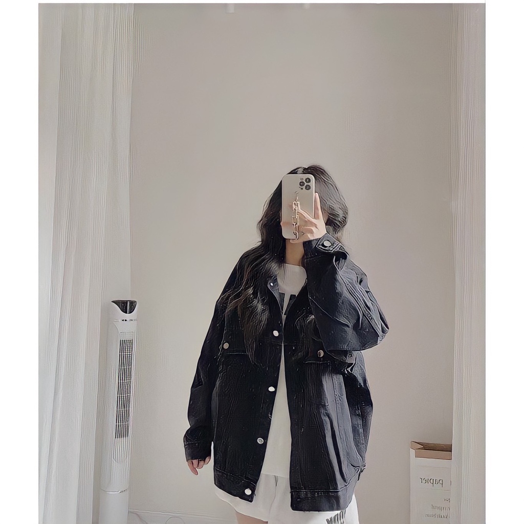💃 Áo Khoác Jeans Nữ Dài Tay 2 Túi Trước Dáng Rộng Ulzzang