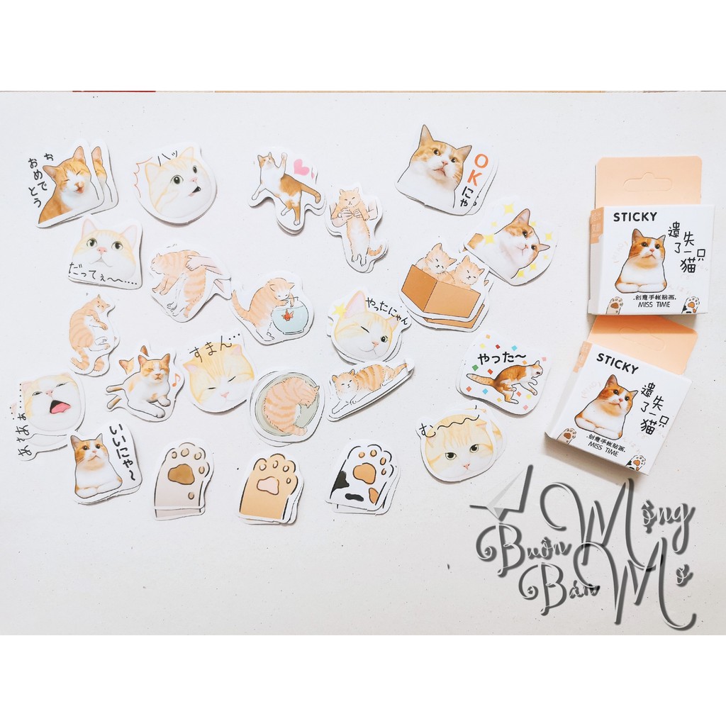 Bộ hình dán Sticker Mèo Con Đi Lạc 46 miếng đáng yêu trang trí tranh, sổ tay, planner