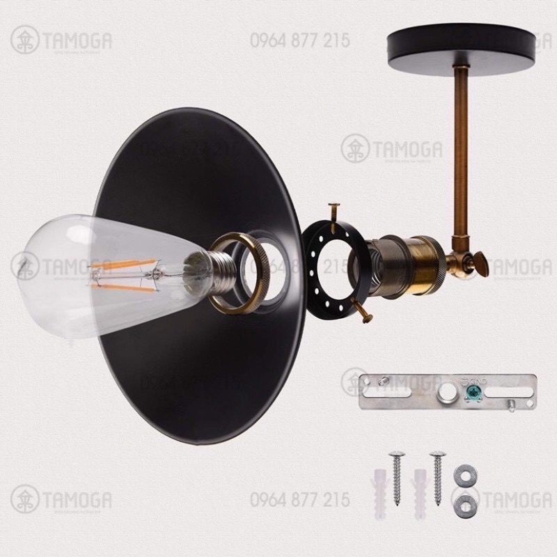 Đèn gắn tường, đèn vách kiểu  Vintage chao hình nón cổ điển DGT 6754 + Kèm bóng led Edison 8W